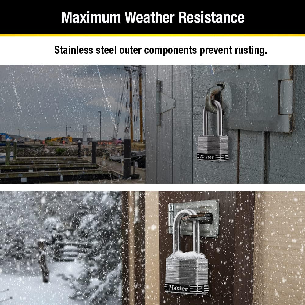 Master Lock 1SSTLF Stainless Steel Outdoor Padlock with Key, 2 Pack Keyed-Alike