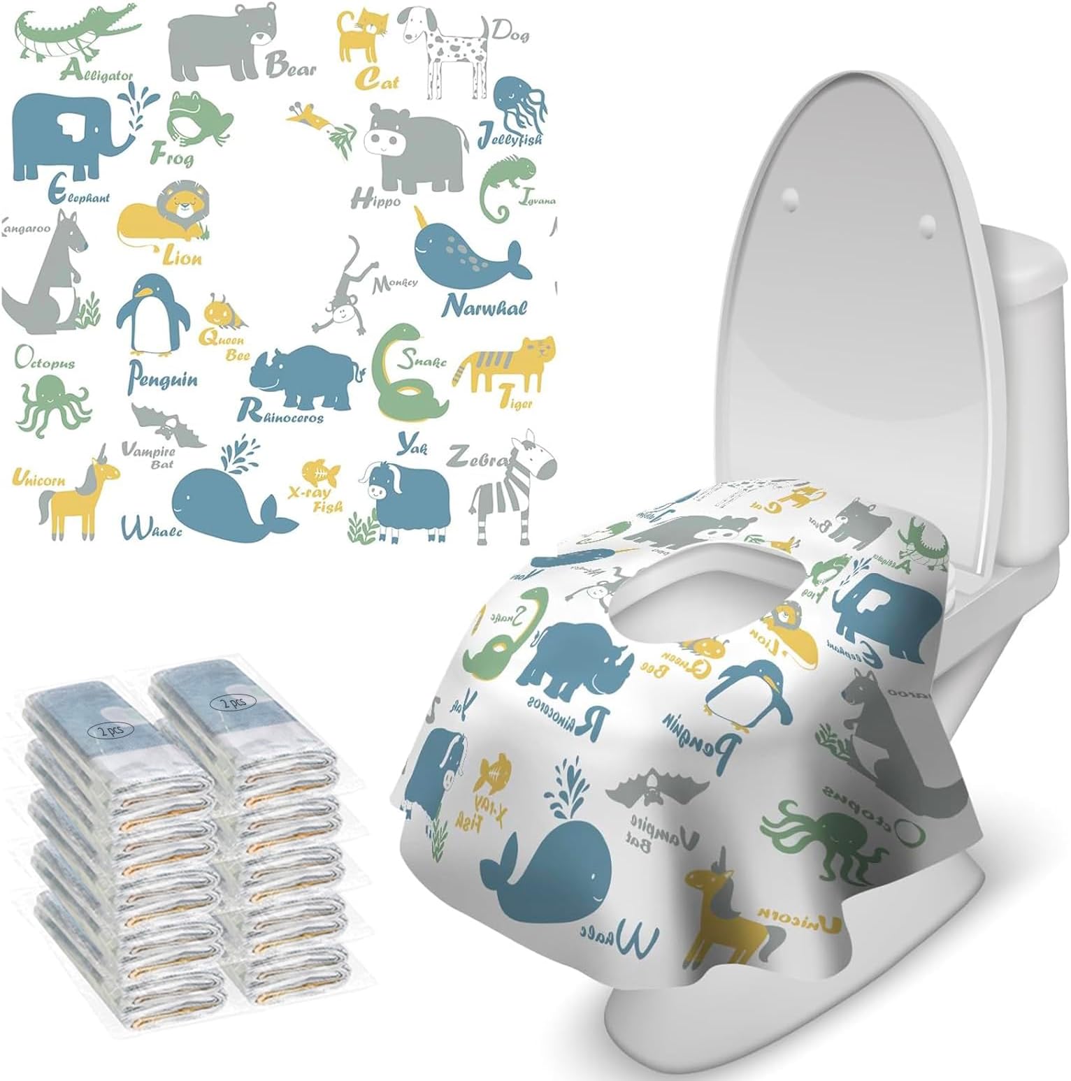 Blissful Diary 20 Pcs Toilet Seat Covers Disposable for Toddlers & Adults, Extra Large Waterproof, Portable Package for Travel, Kids Potty Training