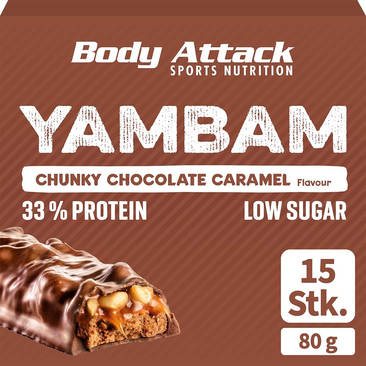 Body Attack Yambam Proteinriegel Mix Mit 33 Eiweiss Fitness Riegel Ohne Zuckerzusatz Und Ohne Aspartam Chunky Chocolate Caramel 15 X 80g Amazon De Drogerie Korperpflege