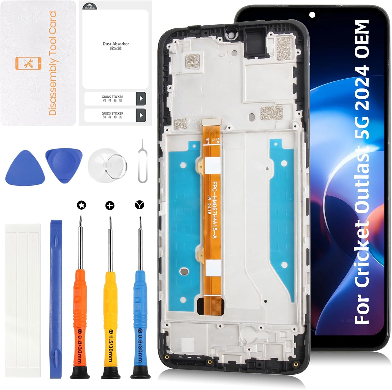 Screen Replacement for Cricket Outlast 5G 2024 SN509C 6.75" IPS TFT LCD Display Touch Digitizer Assembly with Frame AT&T Motivate Pro 5G SN509A Repair Replacement Screen Black