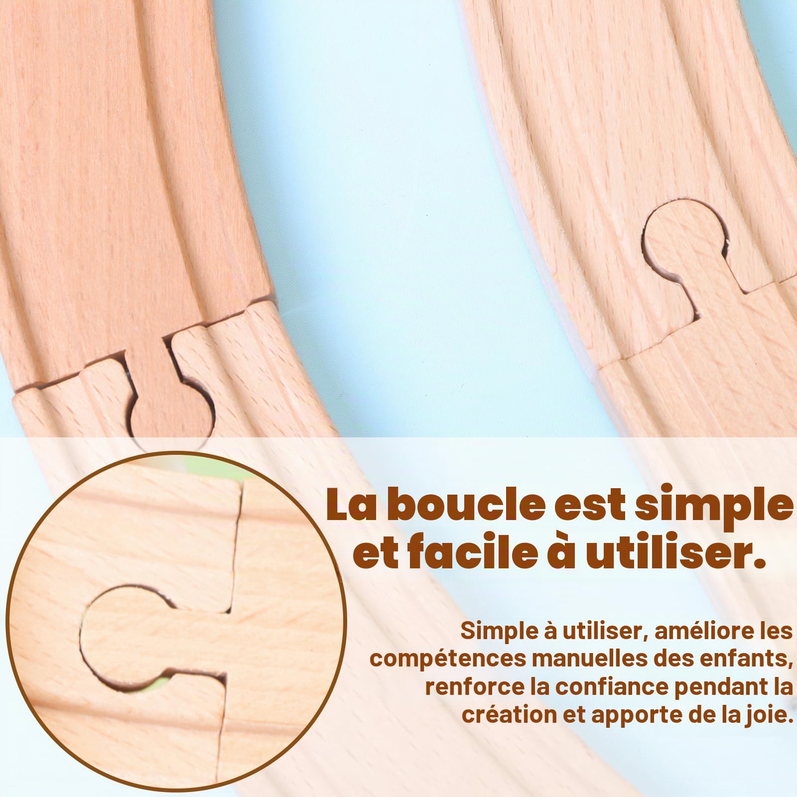 Circuit Train Bois, 20 pièces Train en Bois Enfant, kit de Rails en Bois, Jeu Educatif pour Enfant de 3 Ans et Plus Compatible Marques Traditionnelles