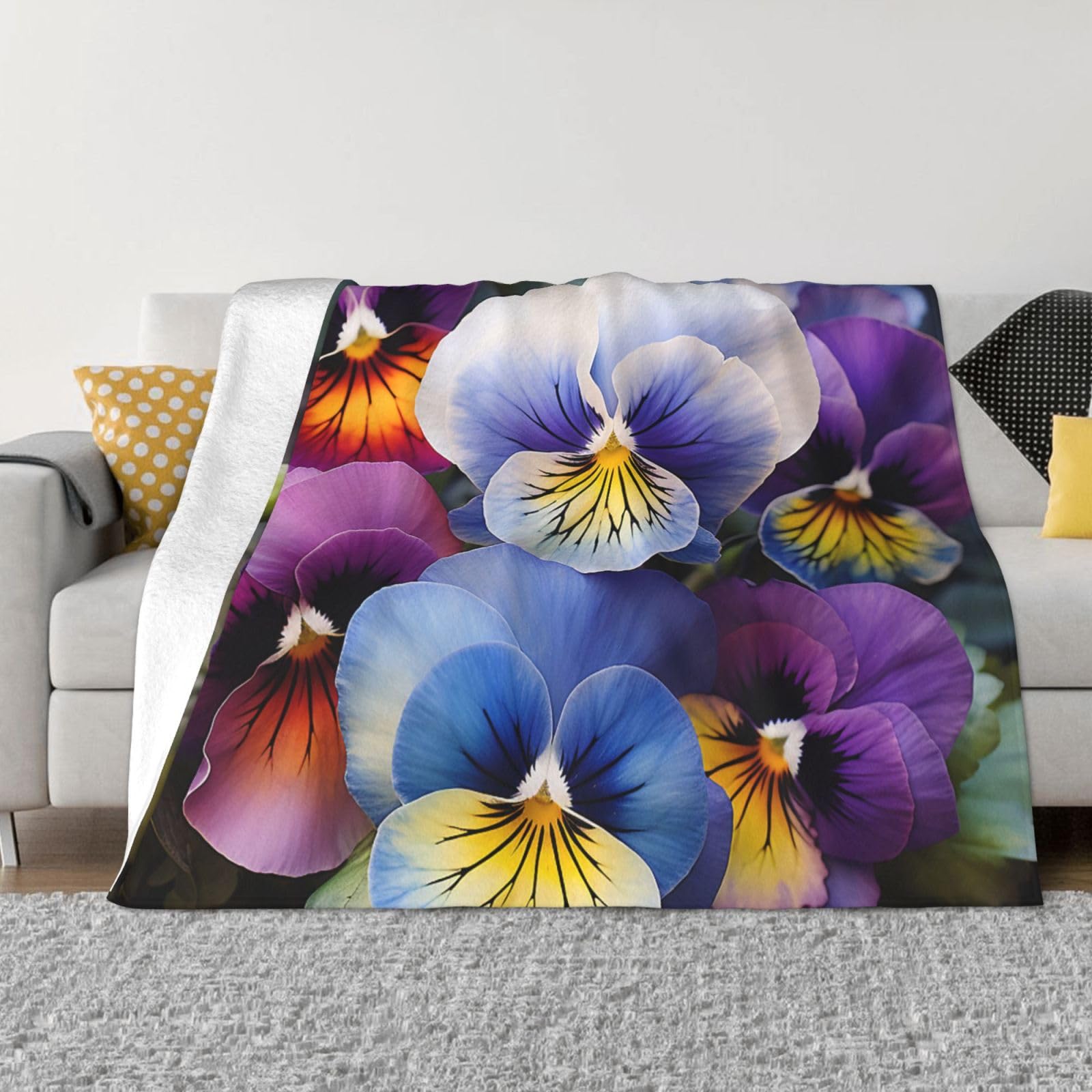 KLOPH Pansy Perfection Throw Blanket 60"x50" Flannel Fluffy Warm Blanket for Couch, Reversible Plush Blankets for Bed, Comfy Fuzzy Blanket for Sofa, Plush Lightweight-Blankets for All Season