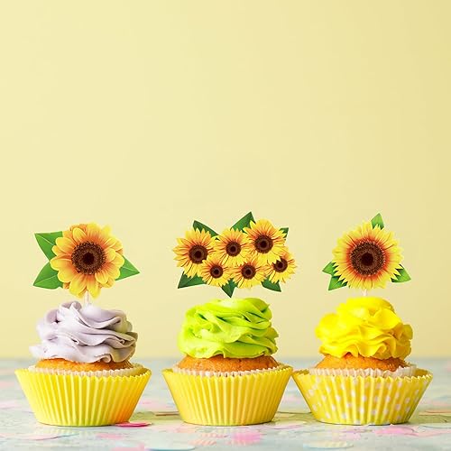 Miniatura 4 de Decoración para cupcakes de girasol, decoración de pastel de cumpleaños de girasol, suministros de decoración para baby shower, fiesta de cumpleaños