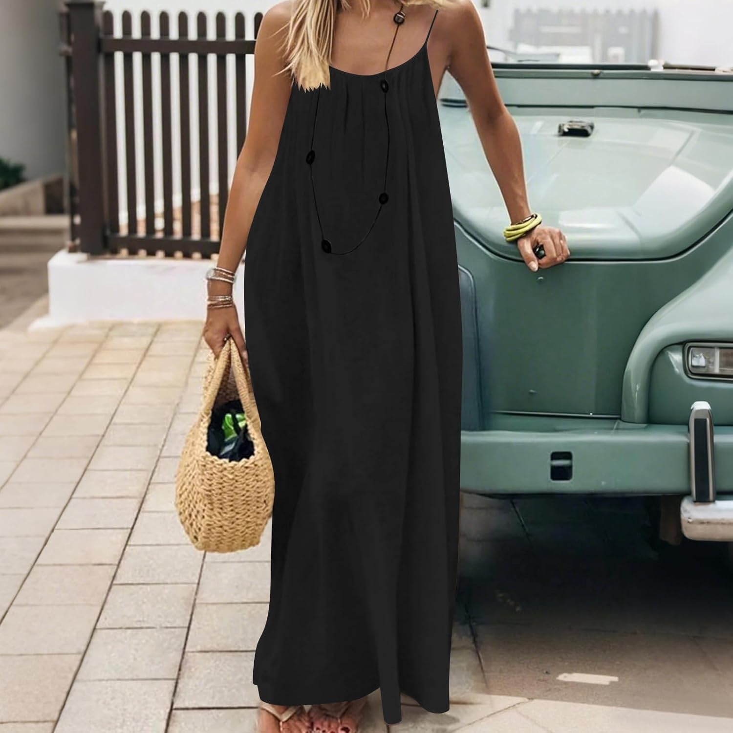Backless Cami Dresses for Women Cami Lounge Dress Backless Sleeveless House Dress Long Sundress with Back Tie - Image 3