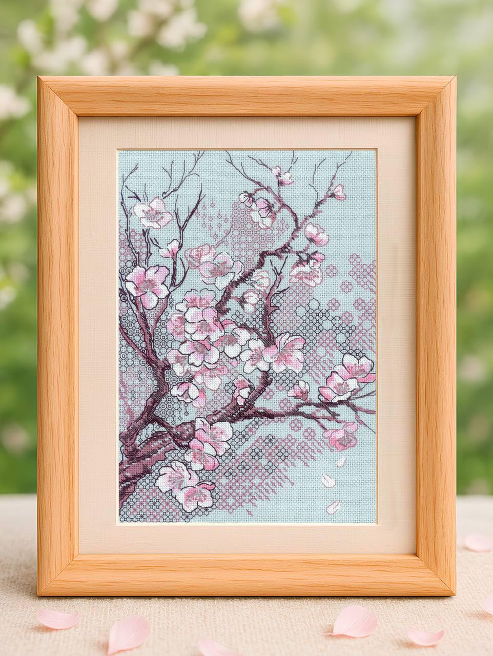 RIOLIS - Fiore di pruno 2298, Natura Blackwork Set 21x30cm, Kit da ricamare blackwork, Disegni da ricamare, Embroidery kit, Kit ricamo blackwork
