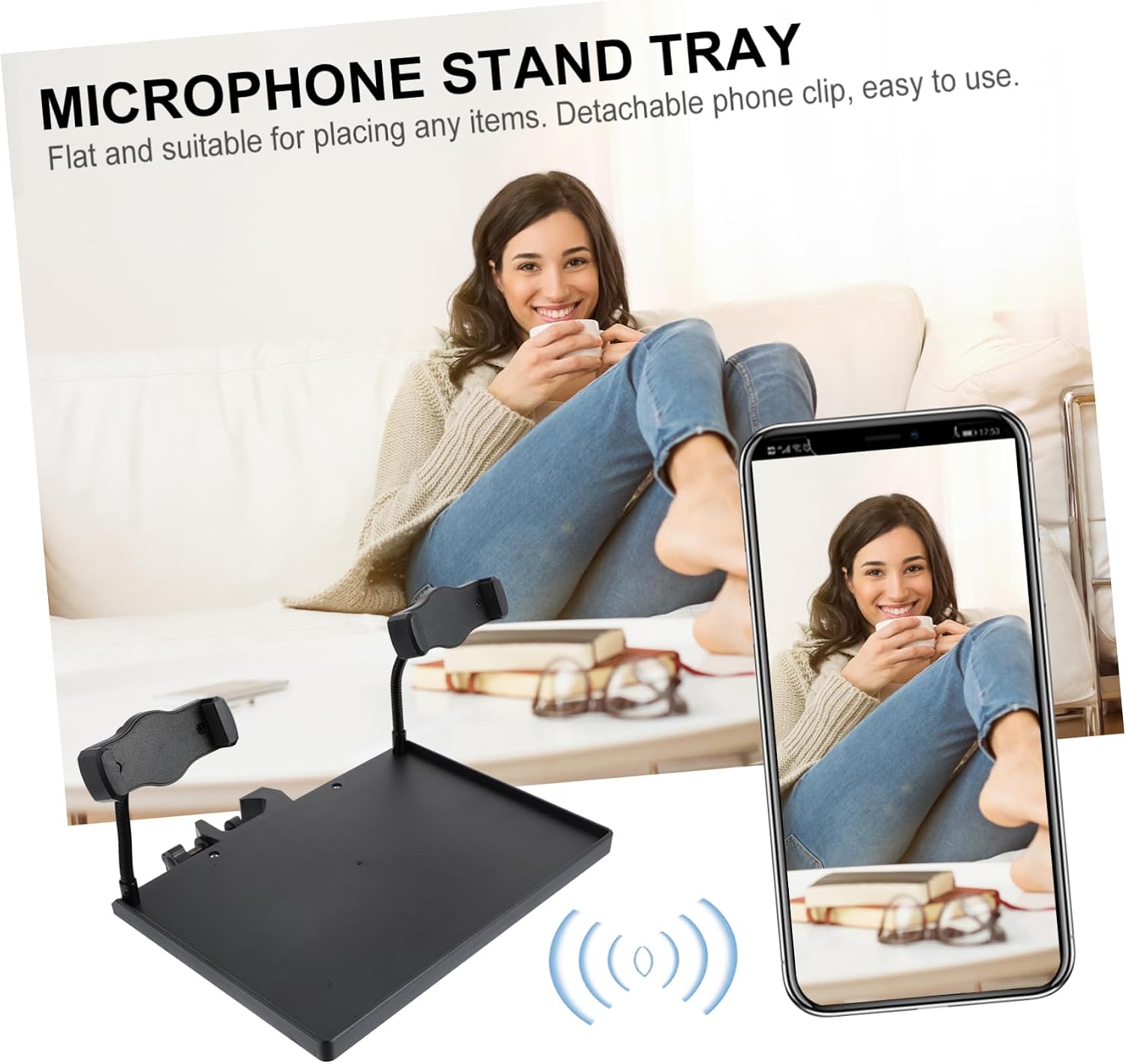 Mic Stand Tray for Sound Card Clip Phone Holder Double Device Bracket for Streaming Photography Music Premium Type Buckle Lock image 2
