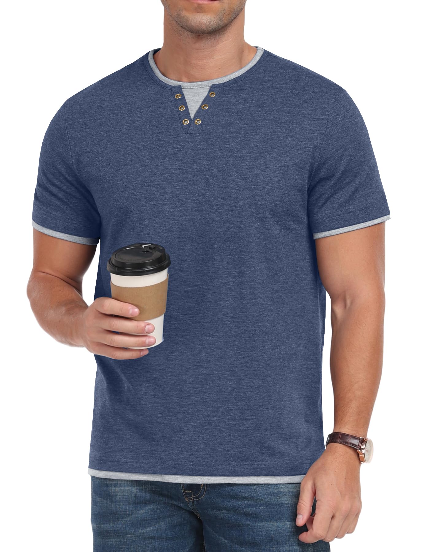 Camiseta Hombre Manga Corta Cuello Redondo Bloques Color