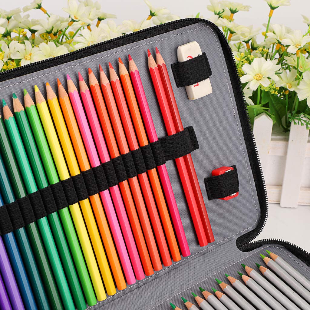 Bstkey Astuccio Colorato Con 200 Scomparti Per Matite E Pastelli, Di Grande Capacità, Motivo Fenicottero, Per Studenti, Custodia Organizer, Nera (senza Matite