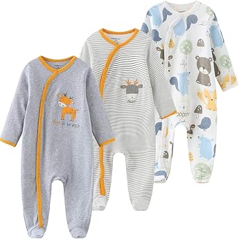 Kiddiezoom Unisex Baby Boys Girls Sleepsuit Pyjamas Cotton Overalls Romper Pack of 3