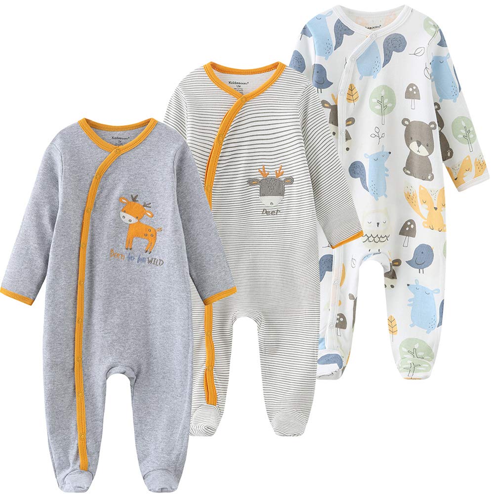Kiddiezoom Unisex Baby-Jungen Mädchen Schlafstrampler Pyjamas Baumwolle Overalls Strampler, 3er Pack