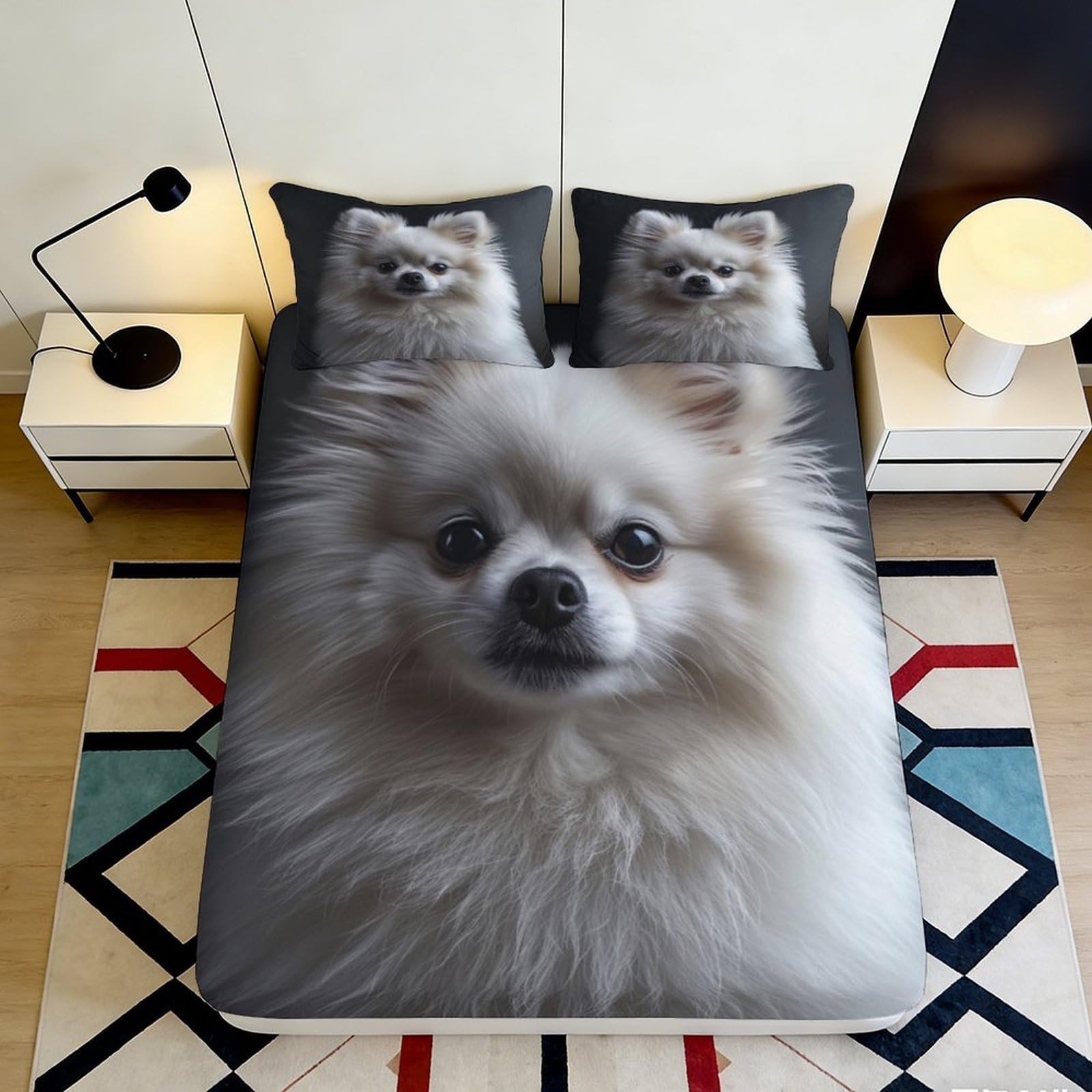 3D Printed Pomeranian Pattern Fitted Sheet Microfiber Elastic Hem Deep Pocket Pomeranian Mattress Fitted Cover 120x200x25cm