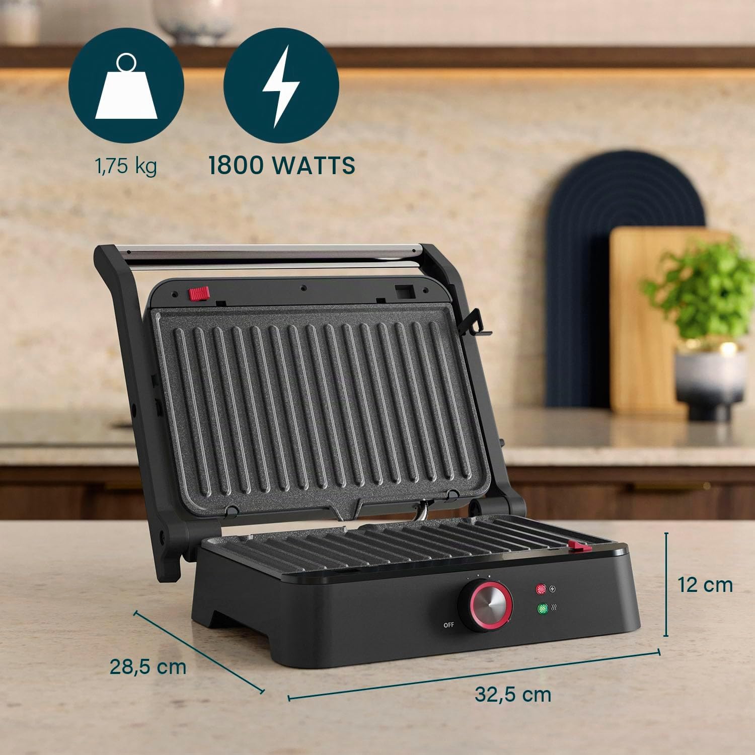 Princess Grill de Contact, Ouverture 180°, Plaques Amovibles, Thermostat Réglable, Sans PFAS, Bac Récupérateur de Graisses, 1500 W, 27,5 x 18 cm, Acier Inoxydable, 117502