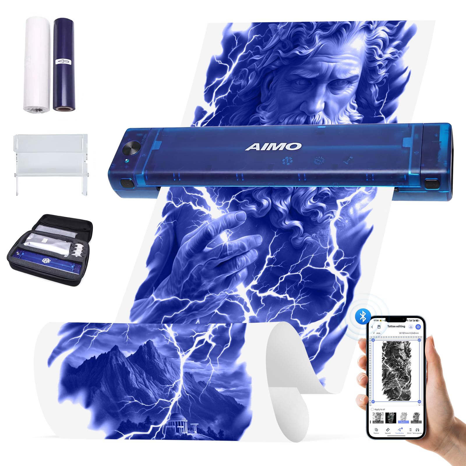 Tattoo Wireless Thermal,Bluetooth Tattoo Transfer Printer for Phones，Ipad and PC for Tattoo Artists& Beginners，Include Transfer Machine, Handbag, Stand and Tattoo Stencil Paper A4 Roll-image-9