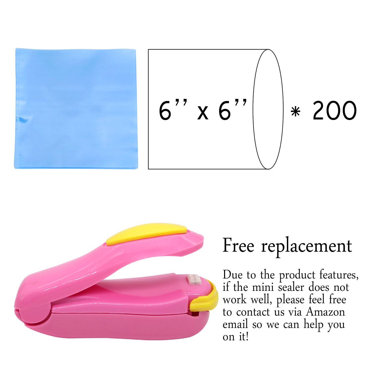 DecorRom Shrink Wrap Bags 200 pcs 6 x 6 Inch Bonus Mini Heat Sealer