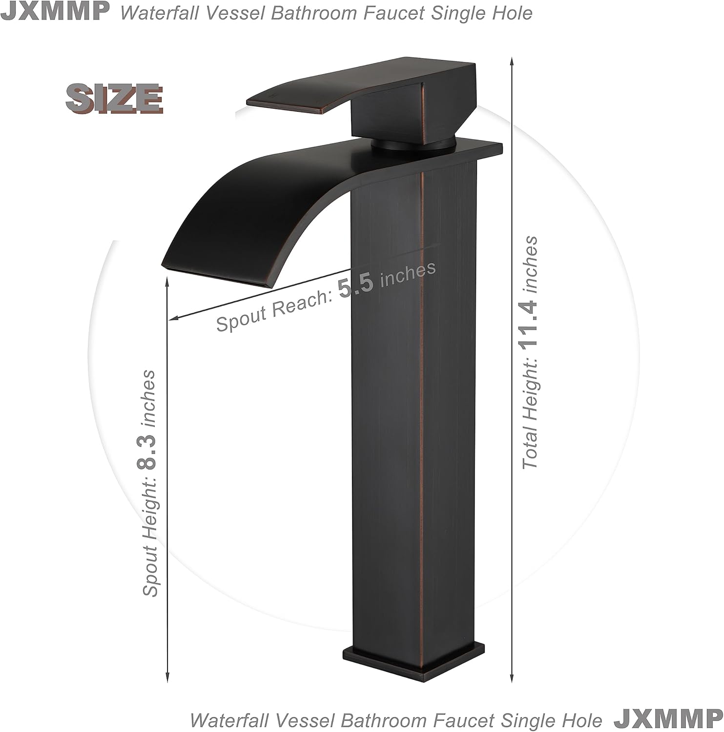 Oil Rubbed Bronze Bathroom Vessel Sink Faucet, JXMMP Single Hole Waterfall Bathroom Faucet with Supply Hose and Pop Up Drain Assembly, Tall Waterfall Faucet for Bathroom Sink, JXM1221ORB