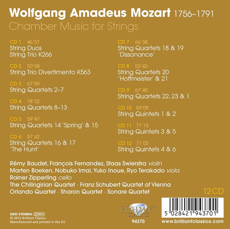 Amazon.co.jp: モーツァルト:弦楽四重奏曲、弦楽五重奏曲全集