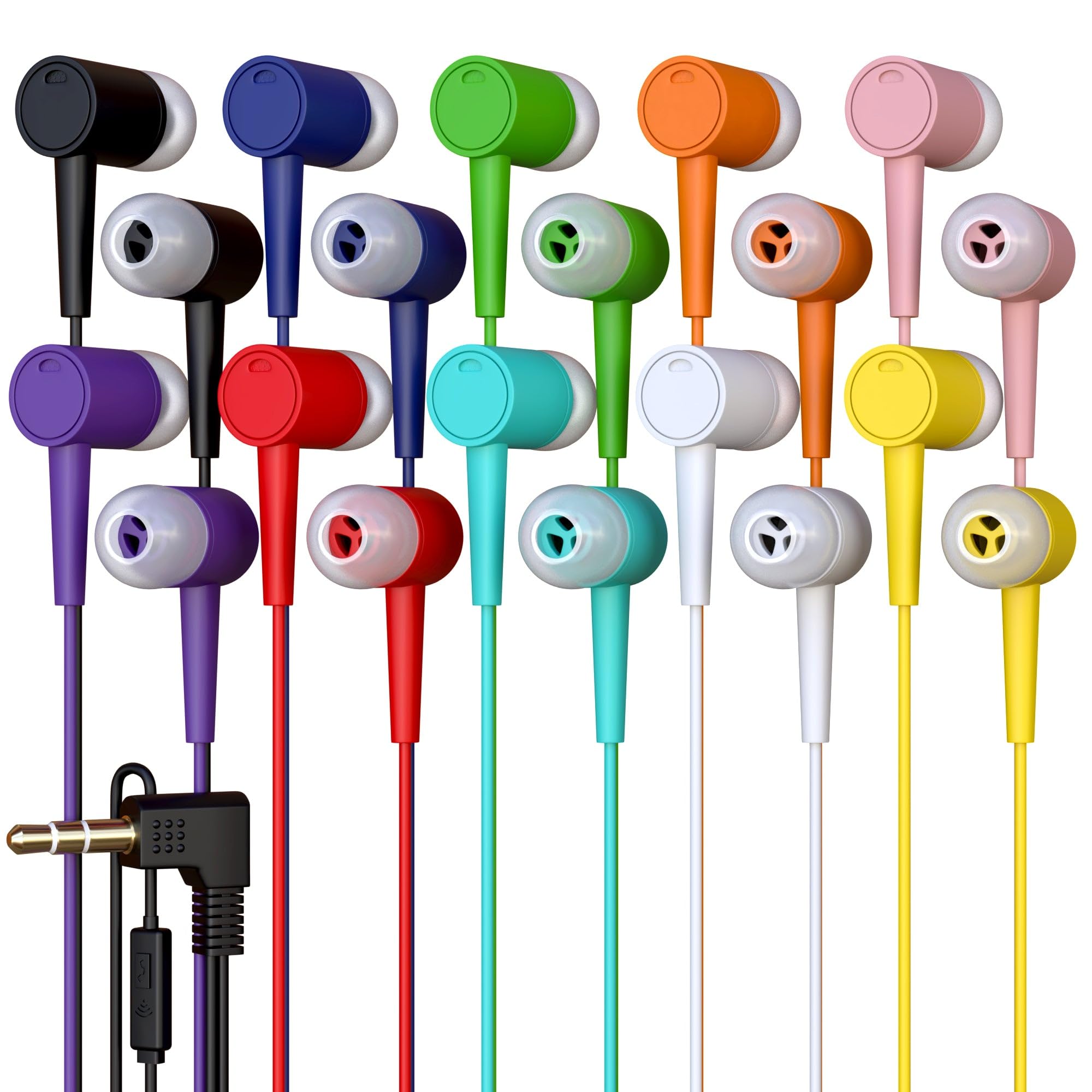 20 Pack Bulk Wired Earbuds with Microphone, In Ear Headphones 3.5mm Jack, 4ft Tangle Free Cable, Comfortable Fit, Affordable and Cost Effective, Ideal