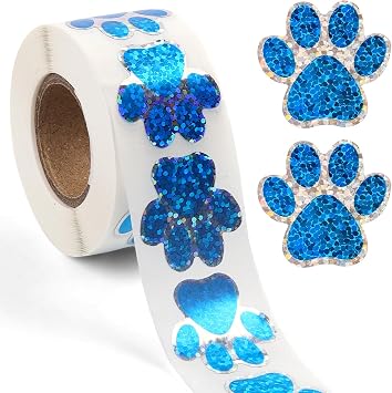 500pcs Dog Paw Print Stickers, 1 Inch Self-Adhesive Paw Print Sticker Puppy Paw Prints Stickers for Envelope Seals Mailing Office Room Party Decoration Blue
