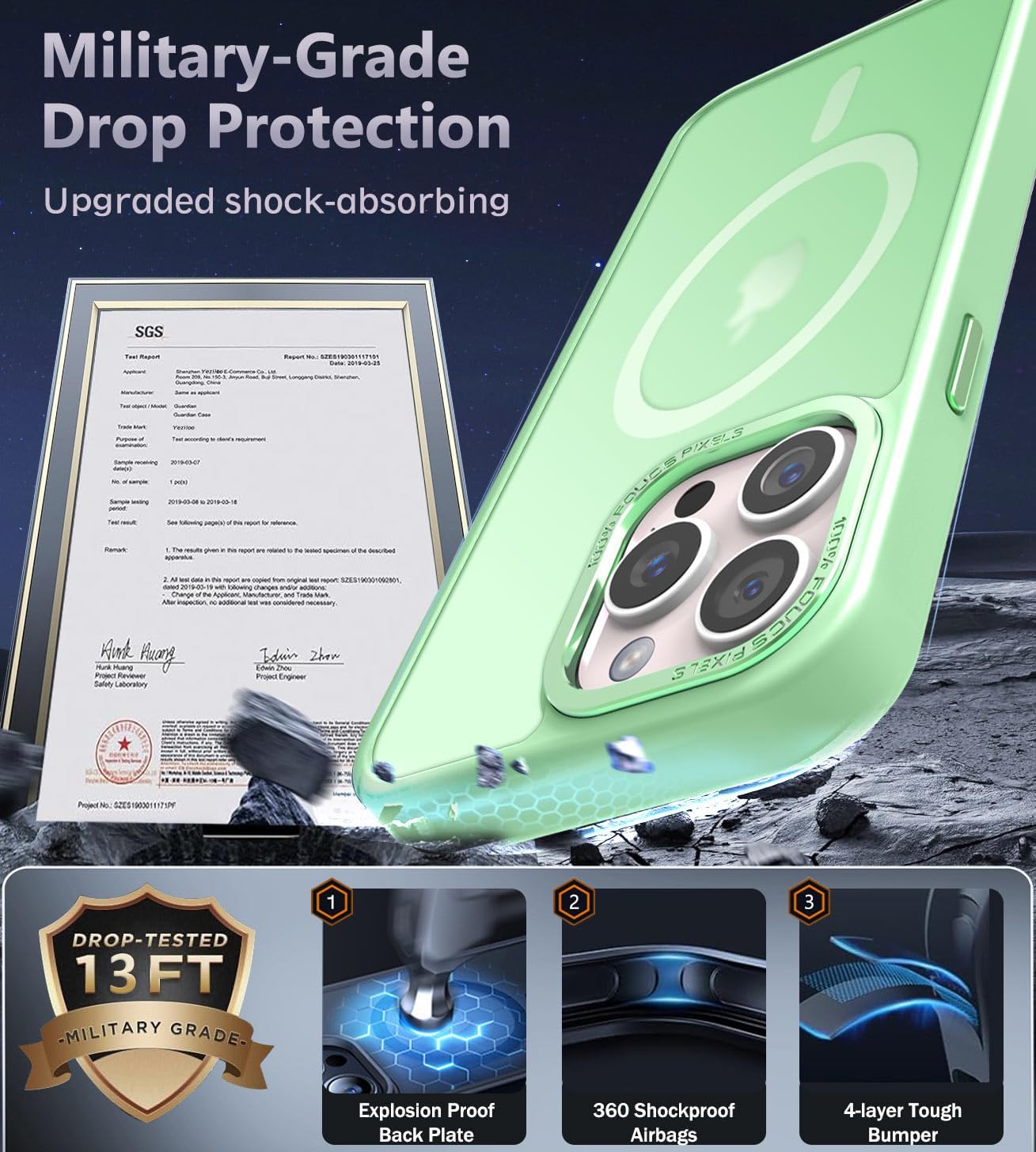 Newfuture Designed for iPhone 14 Pro Max Case with Magnetic [13 FT Military Drop Protection] [Compatible with Magsafe] Slim Translucent Matte Shockproof with Anti-Fingerprint Phone Case, Matcha Green - Image 5