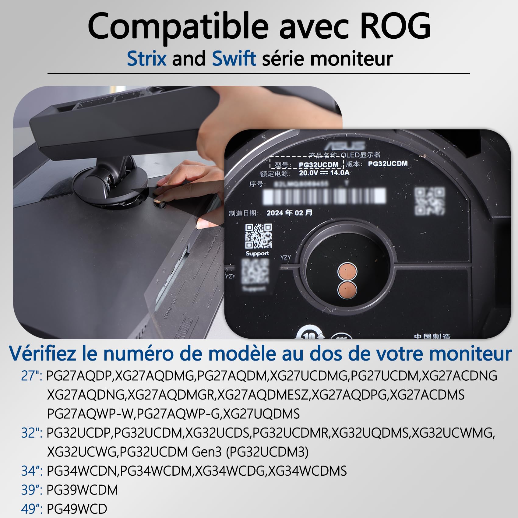OEM PG27UCDM Adaptateur VESA compatible avec ASUS ROG XG27UCDMG,PG27AQDP,PG27AQWP-W,XG27ACDNG,XG27AQDNG,XG27AQDMGR,XG27AQDPG,XG27ACDMS,XG32UCDS,PG32UCDMR,XG32UCWMG,XG32UCWG,XG34WCDG,PG39WCDM,PG49WCD
