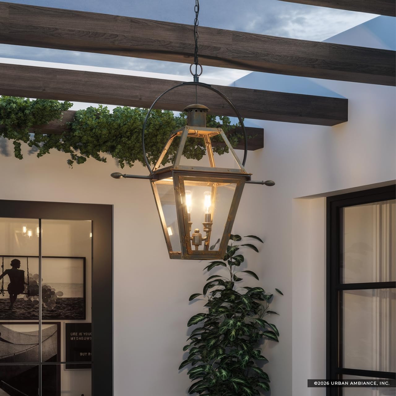 Urban Ambiance Luxury Historic Outdoor Pendant Light, Large Size: 23.5" H x 21.25" W, with Tudor Style Elements, Bygone Bronze Finish, UQL1378, Paris Collection