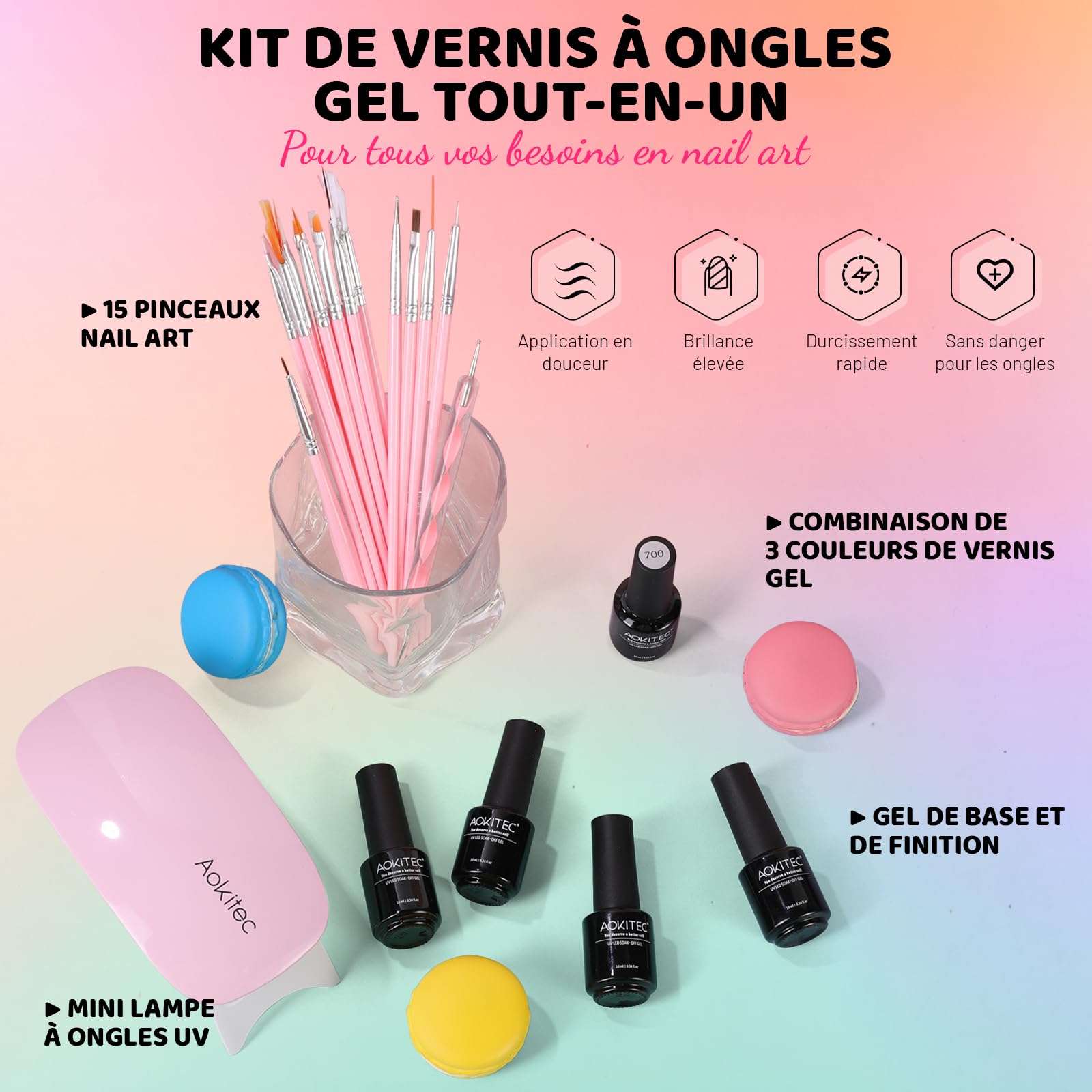 Kit Ongle Gel UV Complet Aokitec, Cadeau pour le Calendrier de l'Avent 2025, Kit Ongles avec Poudre Acrylique pour Ongles, Gel Ongle UV, Lampe UV, Lime a Ongle Electrique, Accessoire Ongle, Nail Art