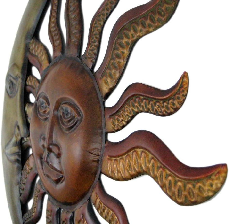 Red Metal Sun and Moon Indoor Outdoor Wall Decor