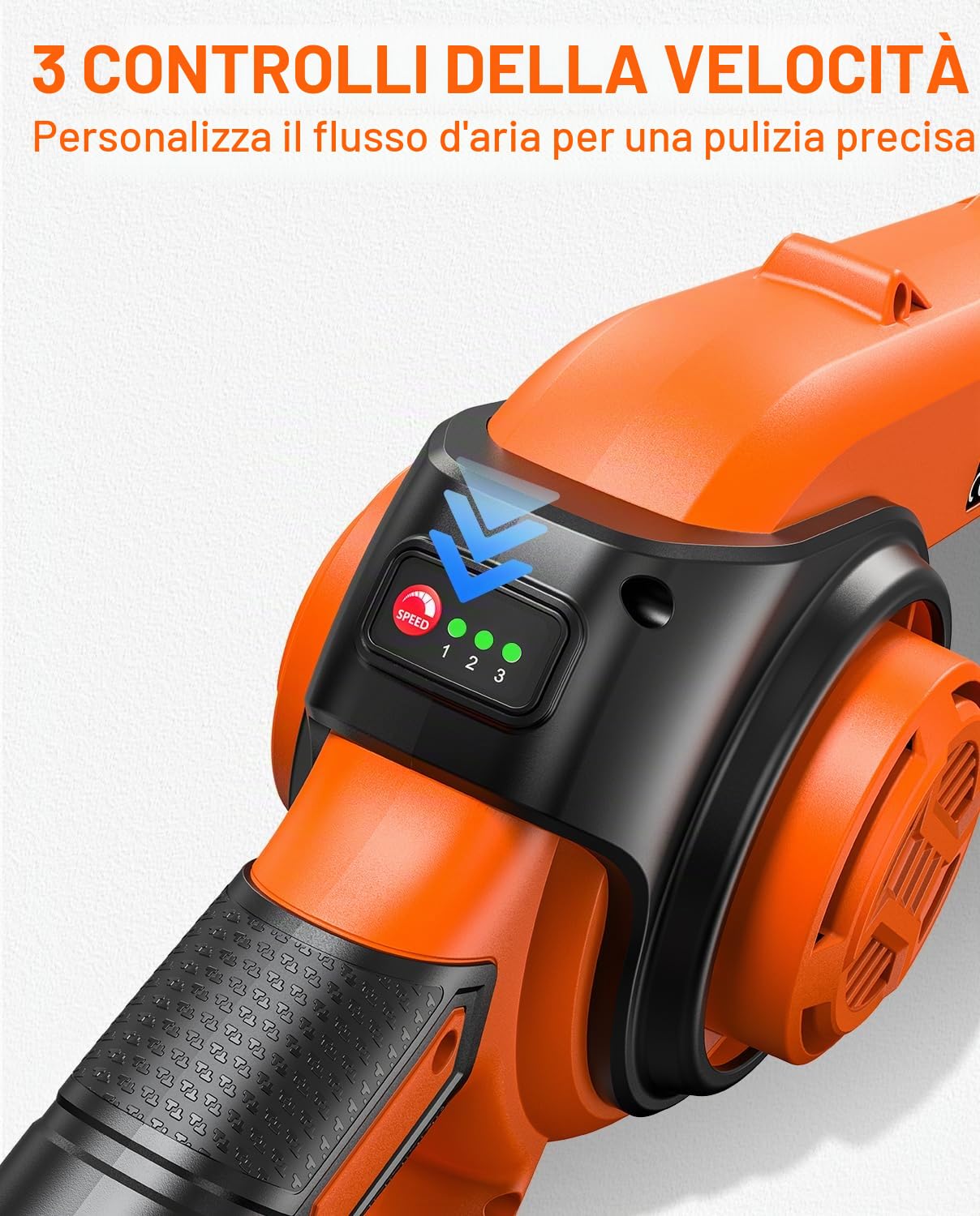 DOVAMAN LE20 Soffiatore a Batteria, 3-in-1, 288 km/h Potente, 3 Velocità Regolabili, 800g Leggero, Batteria 20V con Caricatore Rapido, LED, 3 Ugelli, Giardino, Patio, Foglie, Polvere