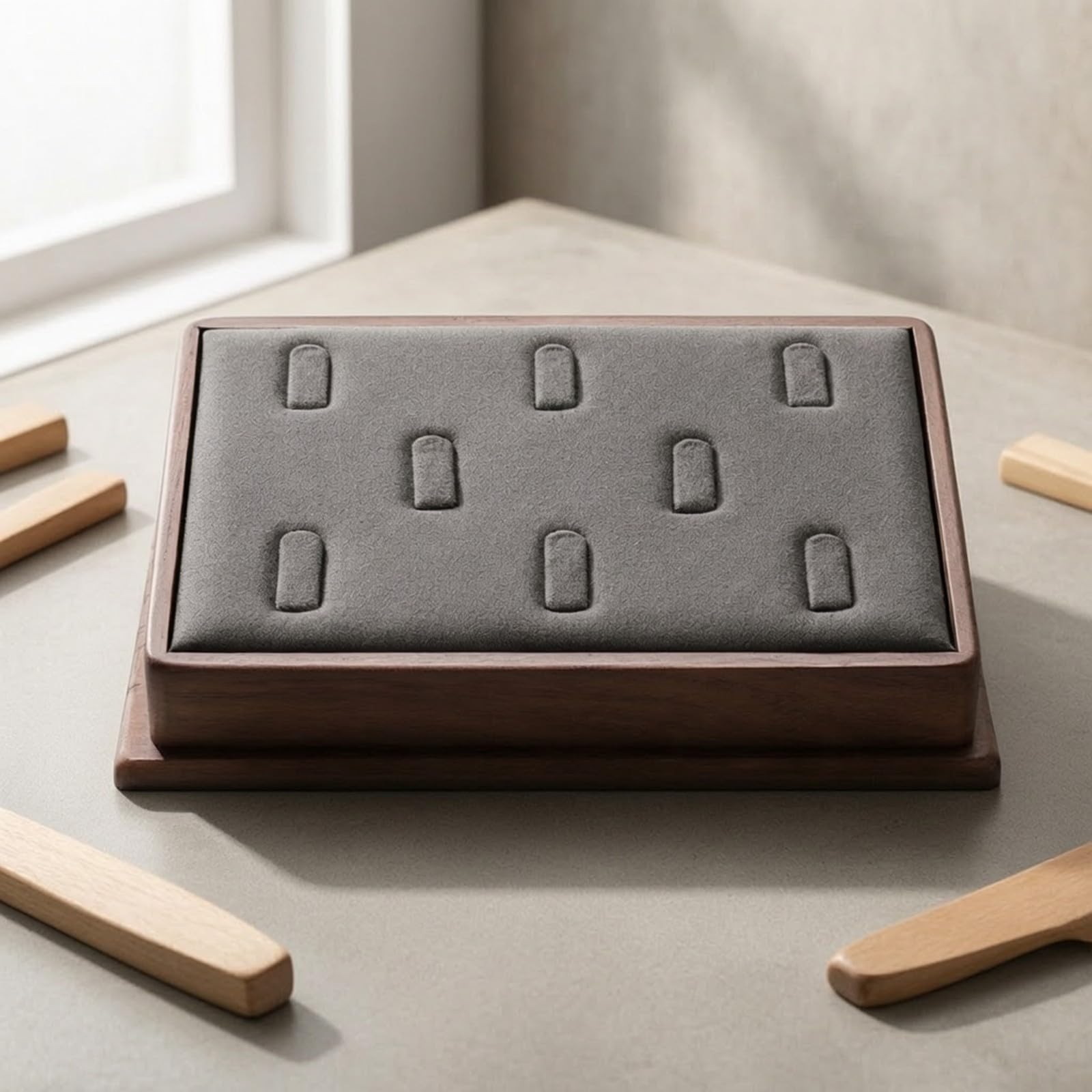 Support à Bagues Iert Rembrré Compact Organiteur à Bagages Incliné en Bois Épuré Présentoir à Bagages en Bois Massif pr Coiffeuse, Foncé