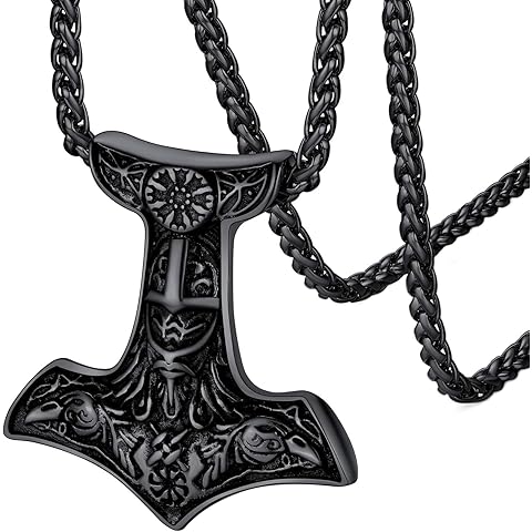FaithHeart Viking Thor's Hammer Talisman Necklace for Men, Vintage Norse Mjolnir Amulet Pendant with Sturdy Wheat Chain, Stainless Steel Jewelry (Gift Box)