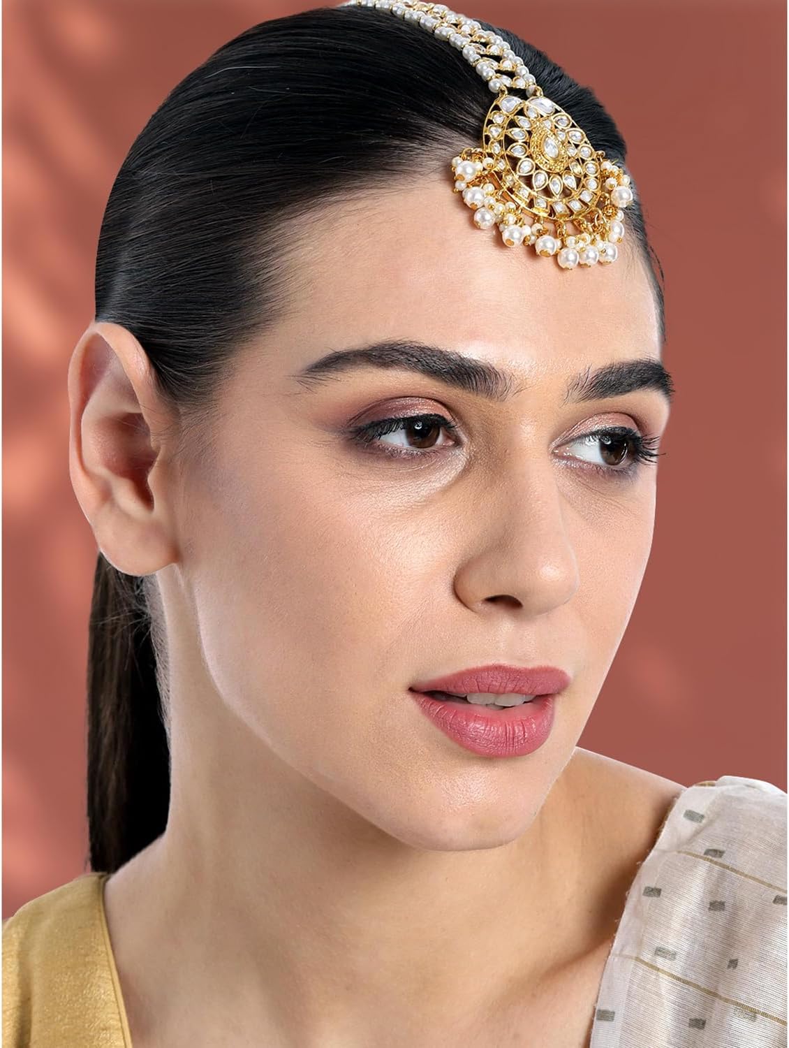 Aheli Faux Kundan Beaded Maang Tikka Head Piece Indian Wedding Ethnic Fashion Jewelry Gift for Women Green