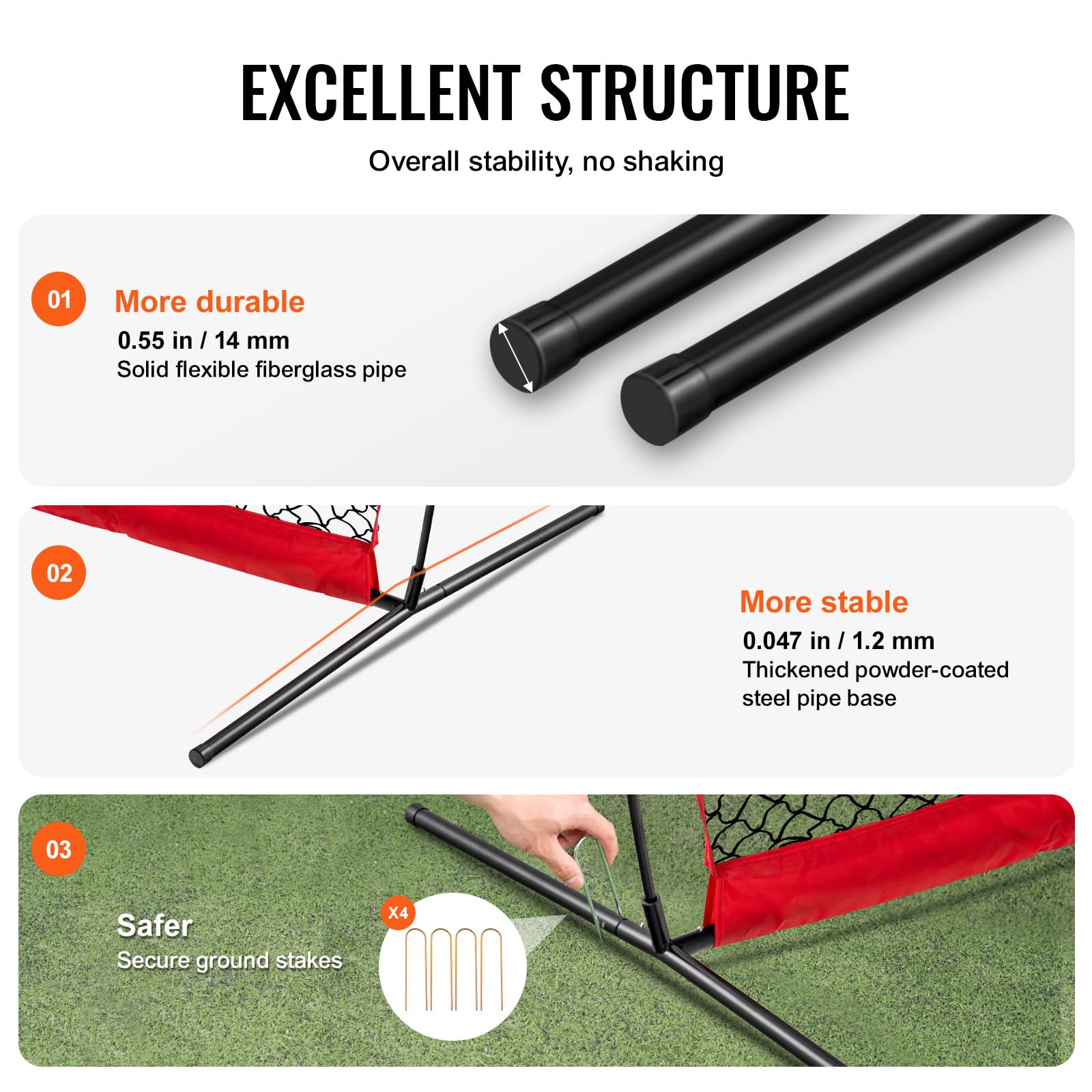 VEVOR Barricade Backstop Rete, Barriera sportiva per palloni, attrezzatura portatile per pratica con borsa per il trasporto, schermo di protezione per baseball, softball, lacrosse, calcio, hockey,