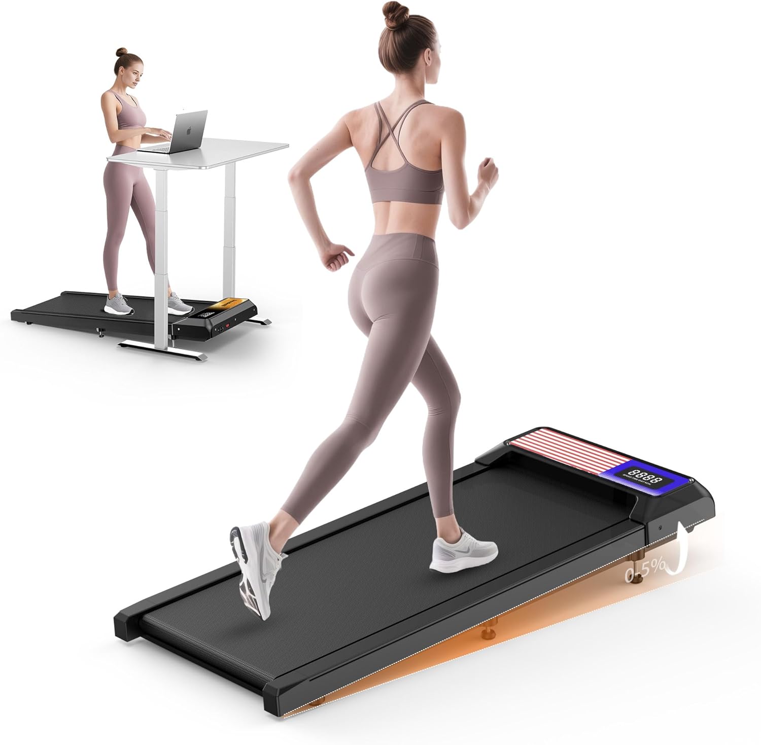 Walking Treadmill Pad with Incline for Home and Office,2.5HP Low Noise Under Desk Walking Mat with Remote Control,Walking Treadmill Small Pad with LED Display