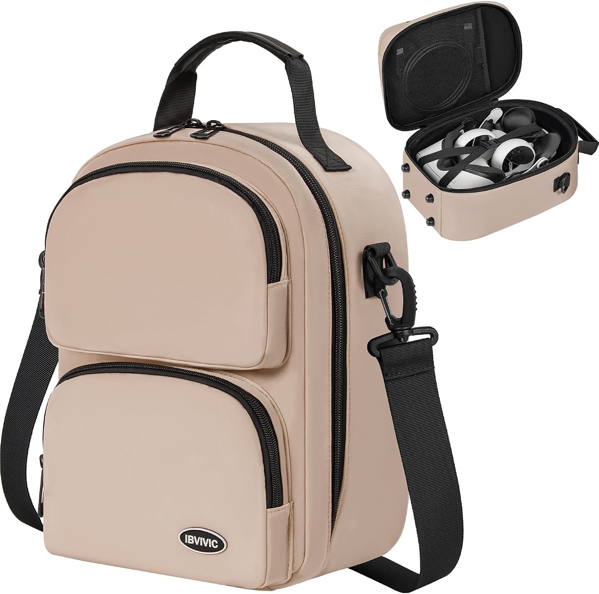 IBVIVIC Large Carrying Case for Oculus Quest 2/Meta Quest 3/Quest 3S, Travel Case for BOBOVR S3 Pro/Kiwi Design Battery Head Strap and Other Accessories Travel Storage Case (Khaki)