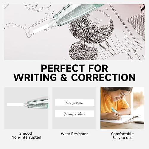 Miniatura 5 de Cinta de corrección blanca retráctil recargable, cinta correctora lisa blanca con 2 recambios adicionales, bonita cinta de corrección para