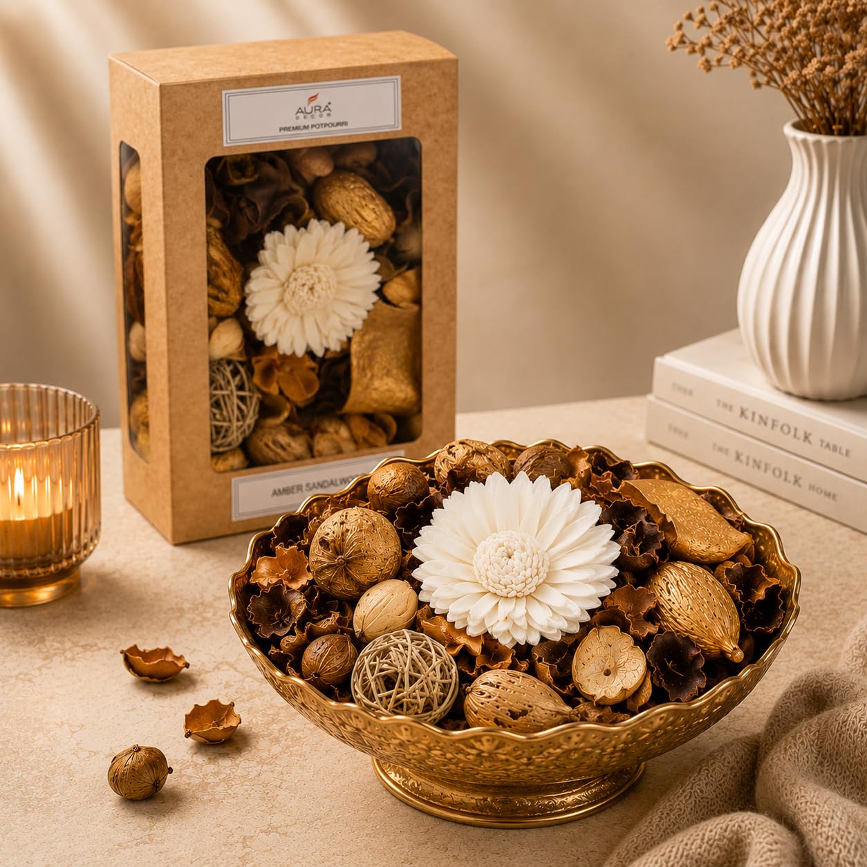 AuraDecor Premium Potpourri for Home Fragrance | Amber Sandalwood Scented Dried Flower Potpourri | Decorative Bowl Filler for Living Room, Bedroom & Bathroom | Long Lasting Fragrance | 200g-image-5