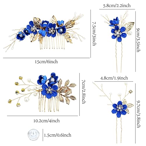 Miniatura 5 de inSowni Paquete de 20 peines laterales clásicos de color blanco, rosa polvoriento, azul, flor para novia, boda, con forma de U, alfileres de pelo