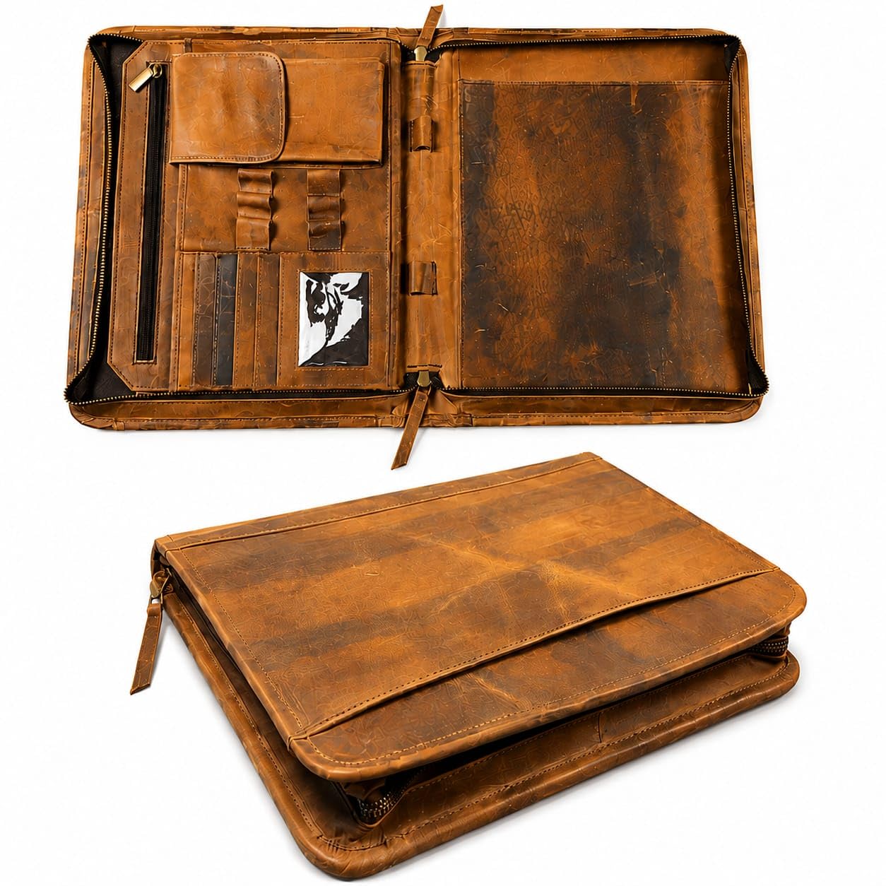 Portfolio organizer in pelle con cerniera, per uomini e donne, padfolio Business Resume A4/Pad, organizer per cartelle, porta blocco legale con scomparti per carte, cartella con cerniera per documenti