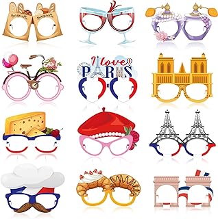 36 Pcs Paris Party Decorations France Theme Eyeglasses Paper Glasses Frame Eiffel Tower Photo Booth Props French Party Favors for Paris Baby Shower Birthday Supplies