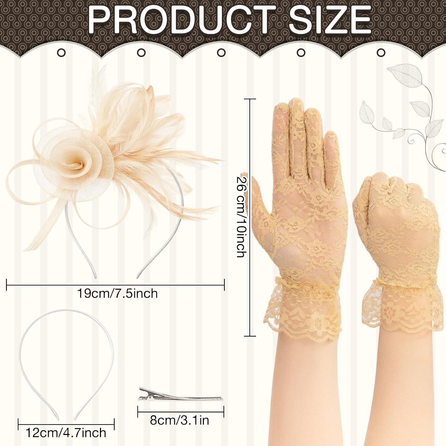 Geyoga Women Fascinators Hats and Lace Gloves, image 2