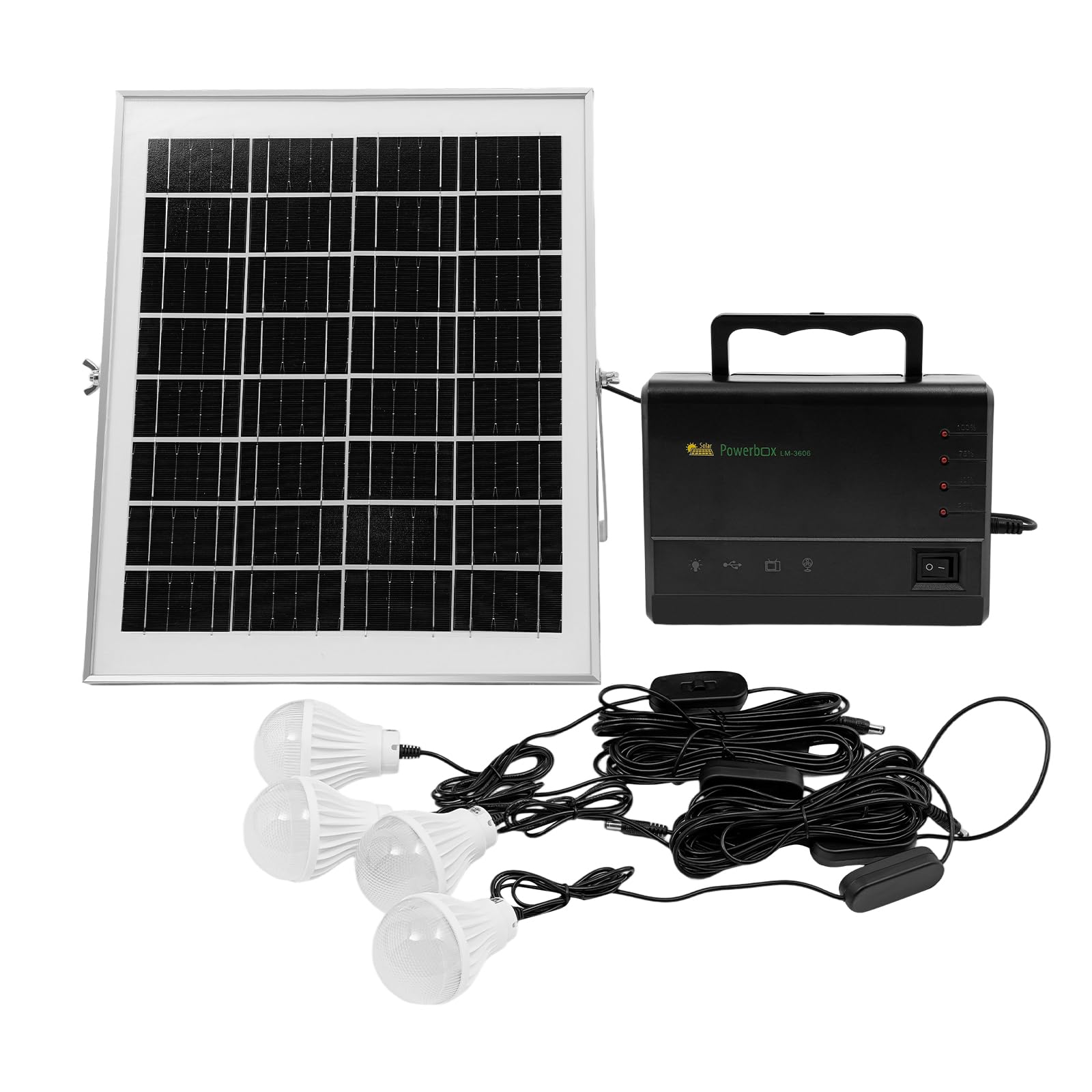 18V 12W Portable Power Station Camping Solar Generator with Solar Panel 4 Light Bulbs for 8 Hours USB