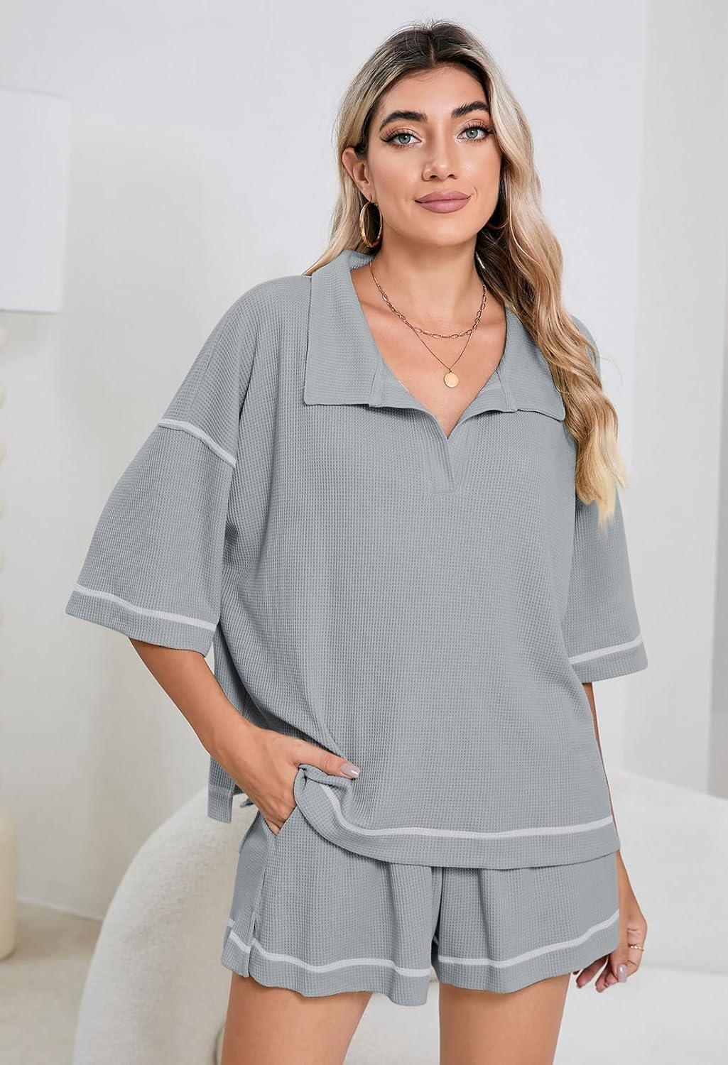 Pink Queen Womens 2 Piece Pajama Sets Short Sleeve Tops Lounge Sets Casual 2 Piece Outfits Summer Short Sets Loungewear - Image 3