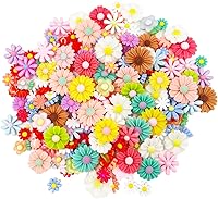 Vista 1 de LOPURO Dijes de resina de flores, 100 piezas de resina con parte trasera plana, cuentas de margaritas para manualidades, joyería, tarjetas