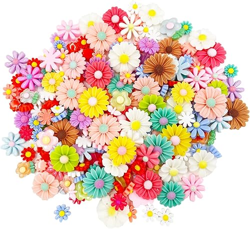 Dijes de resina de flores, 100 piezas de resina con parte trasera plana, cuentas de margaritas para manualidades, joyería, tarjetas, accesorios para