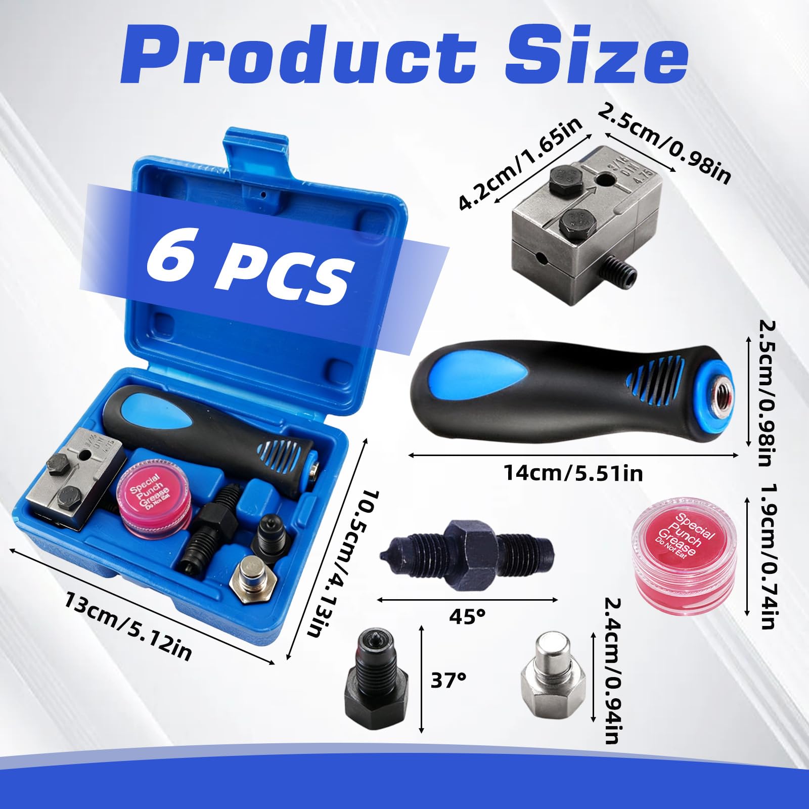 Svasatore per tubi freno, utensile per svasare 4,75 mm e 3/16", doppio conforme DIN, set universale per rame, nichel e acciaio