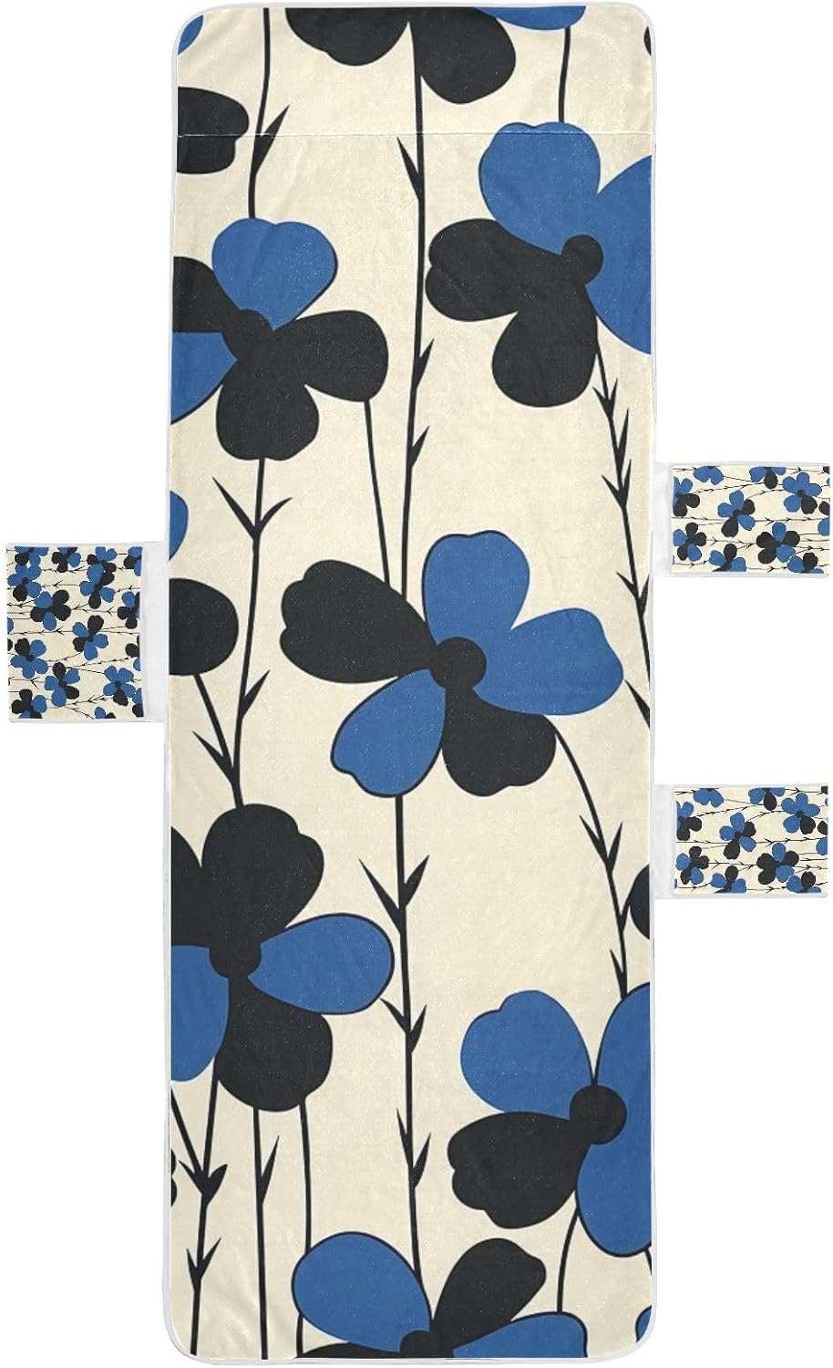 Blue Flowers Patio Lounge Chair Covers Waterproof Outdoor Chaise Lounge Cover with Pockets for Beach Garden Courtyard Trips, 85" X 30"