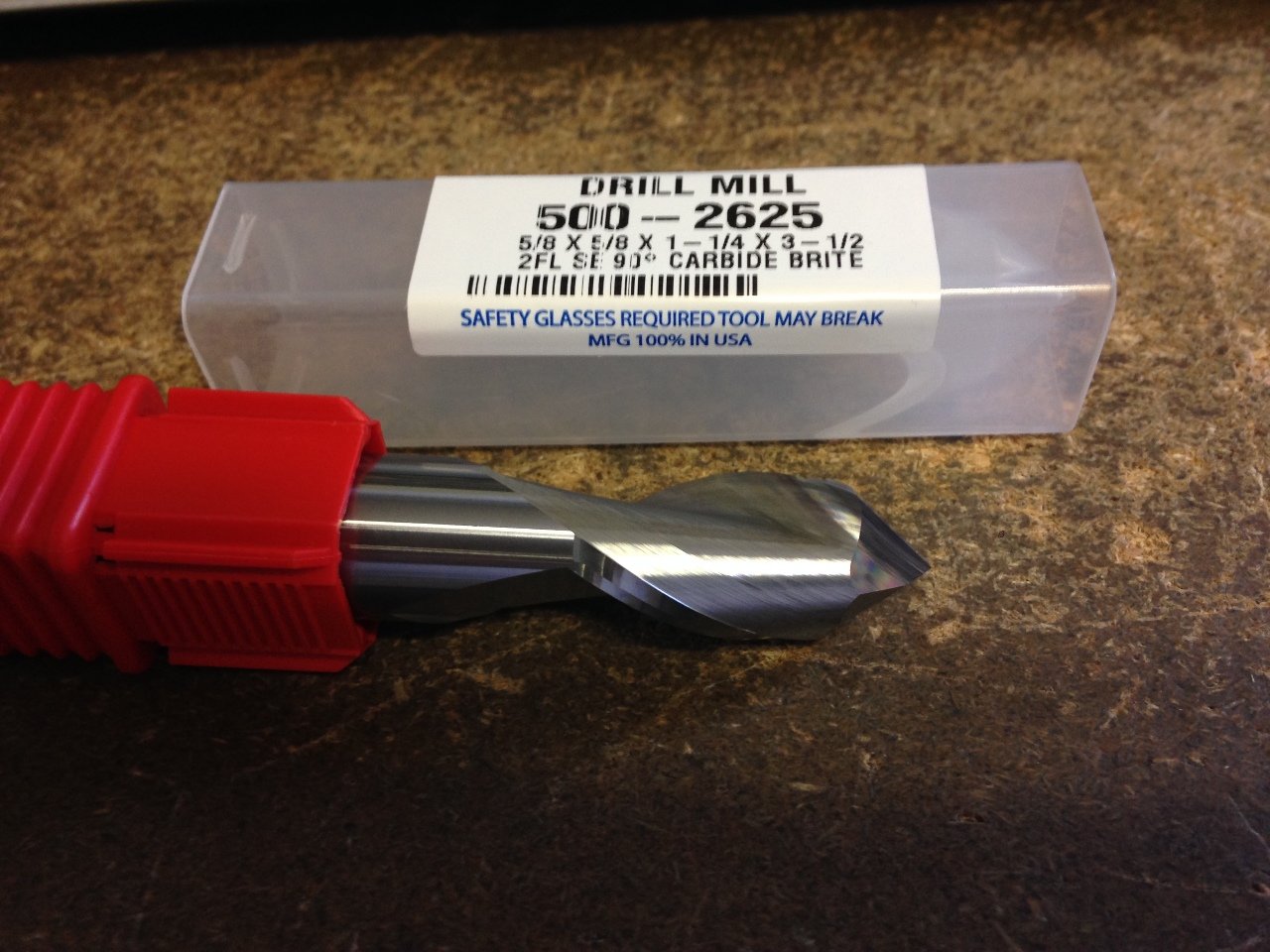 5/8" 2 Flute 90 Degree Point Angle Carbide Drill Mill