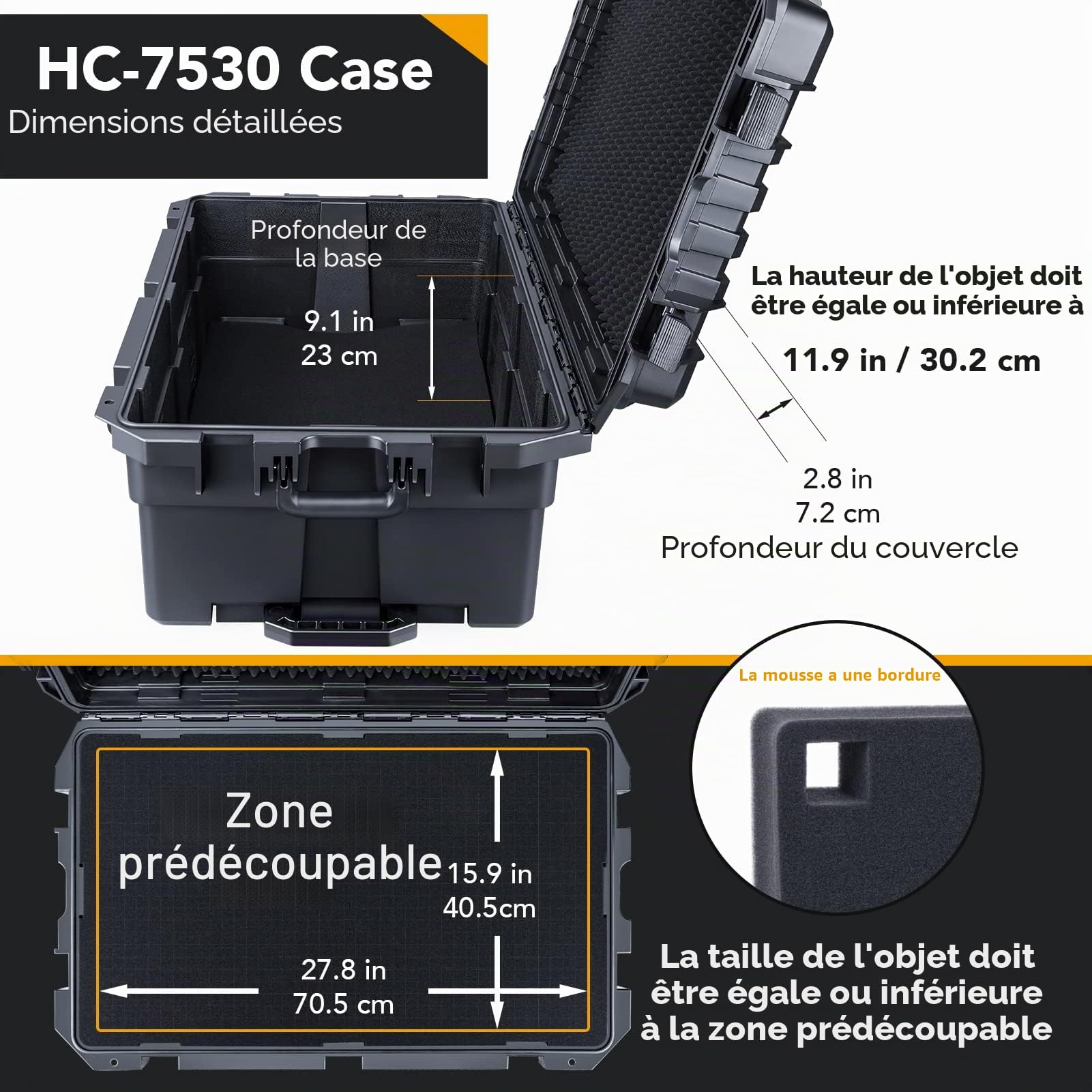 Lykus HC-7530 Grand Valise Rigide imperméable avec roulettes et Mousse, Taille intérieure 75x45x30 cm, adaptée aux appareils Photo, objectifs, équipements électroniques et Plus