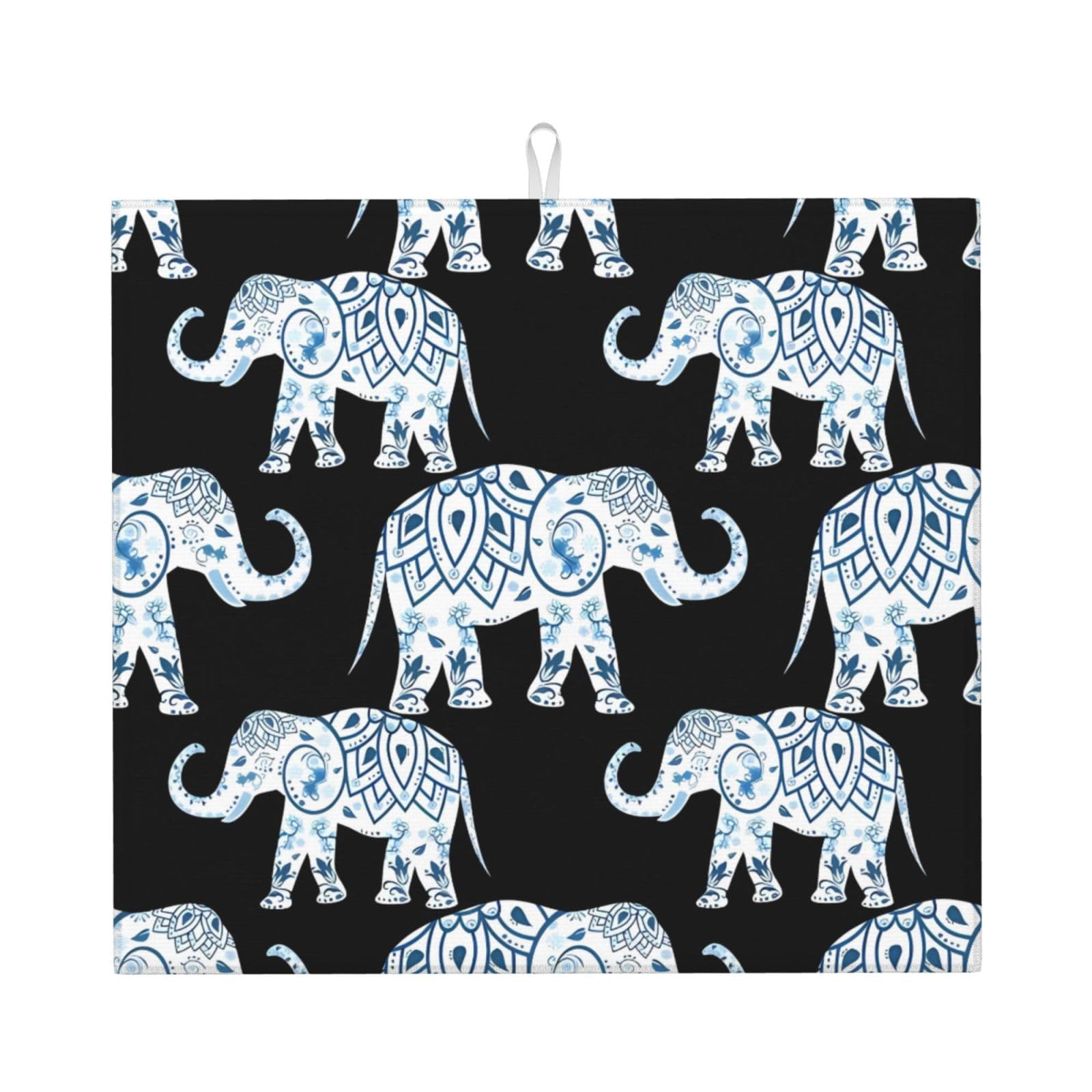 WHJSSF elephant Prints Kitchen Drying Mat - Absorbent Dish Drying Throw with Colorful Prints, Quick-Dry Countertop Layer for Dishes & Appliances - Non-Slip & Foldable