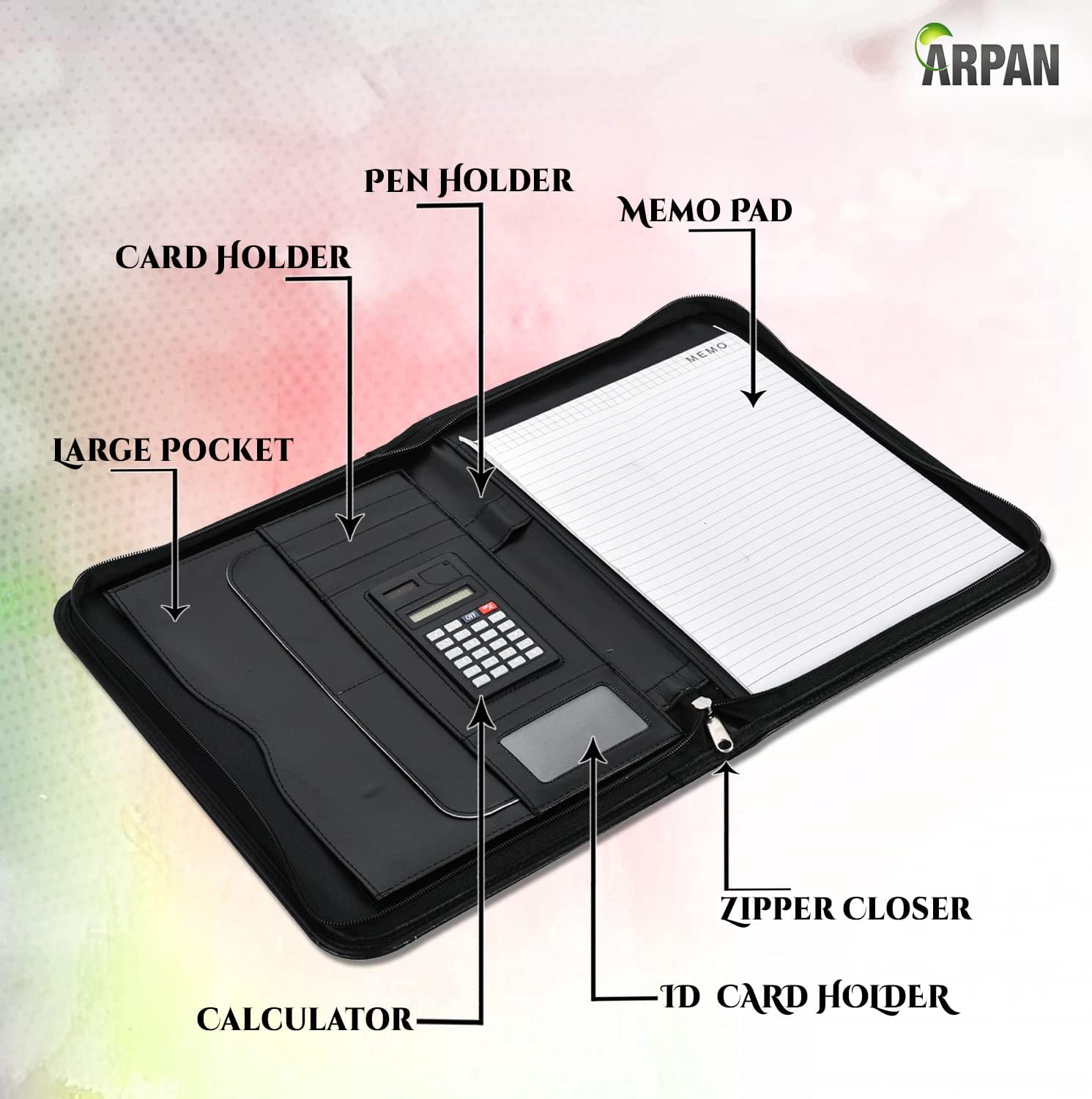 Arpan Personalised Custom Text A4 Zipped Conference Folder Executive Portfolio Professional Business Document Case Bag Organiser Faux Leather